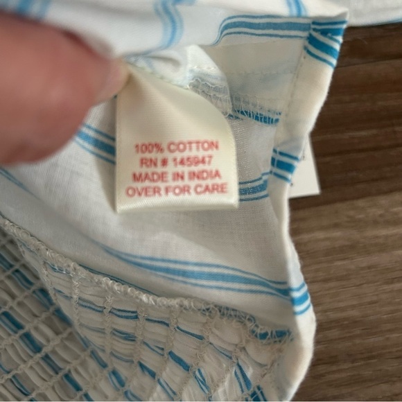 True Destiny White Blue Stripe Front Button Crop Puff Sleeve Top Women MediumNWT - Picture 6 of 7